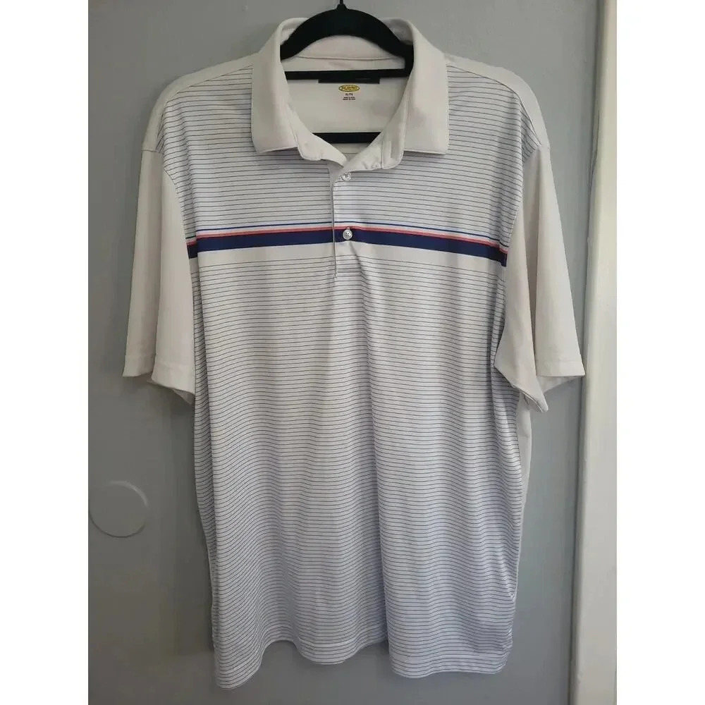 Greg Norman Men's Performance Golf Polo White W/stripeShort Sleeve Shirt X-Large